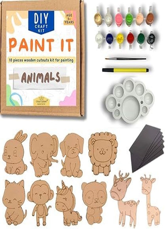 CRAFTER60 DIY Wooden Painting Kit for Kids 5+ - DIY Art & Craft Set with Paints, Brushes & Cutouts - Educational Creative Toy (Animal) - Image 1